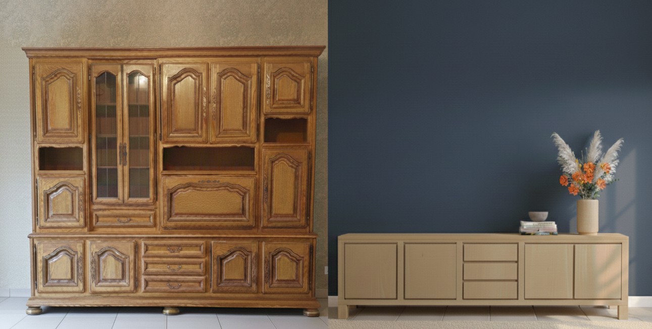 Transformation avant/après - Buffet ancien réusiné